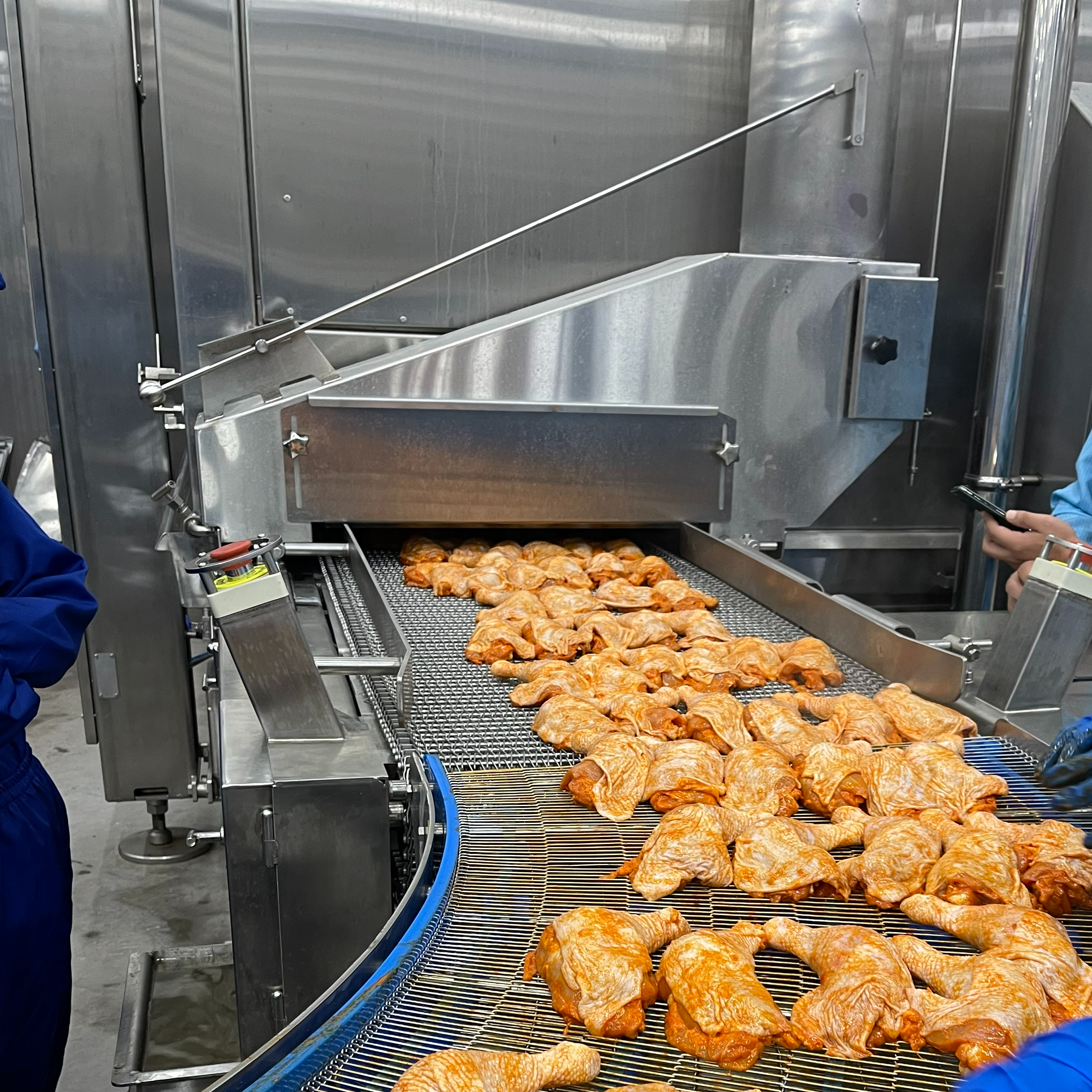 禽肉产品全熟线-油炸机、螺旋蒸烤机、自堆式速冻机
